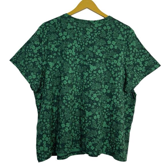 Old Navy Everyday Tee Womens 2X Green Dark Floral Cotton CottageCore Boho Modest - Picture 3 of 6